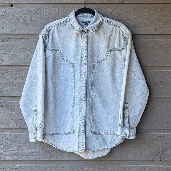 wild fable Tops - Wild Fable Light Acid Wash Patchwork Shacket Shirt Jacket Oversized Size Small